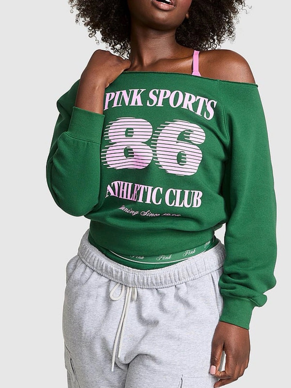 Victoria’s Secret PINK Sports 86 Sweatshirt Green Pink Off Shoulder S